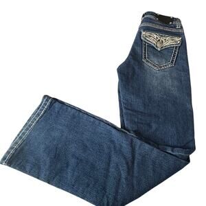 Wired Heart girls size 10 bootcut jeans dark wash embroidered and rhinestones